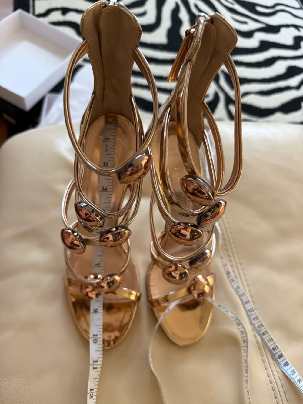 Giuseppe Zanotti Gold Alien Cage Sandals w/Rose Gold Orbs. - Picture 12 of 14